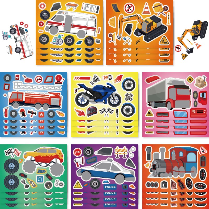 Car Accessories Girly - 8Sheets Engineering Vehicle Stickers Make-a-Face Assemble