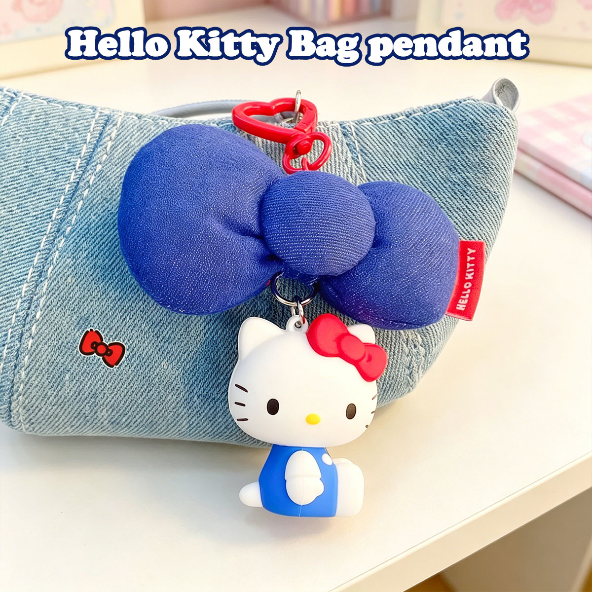 Denim Bow Hello Kitty Keychain - مراجعة Car Accessories Girly وسعره