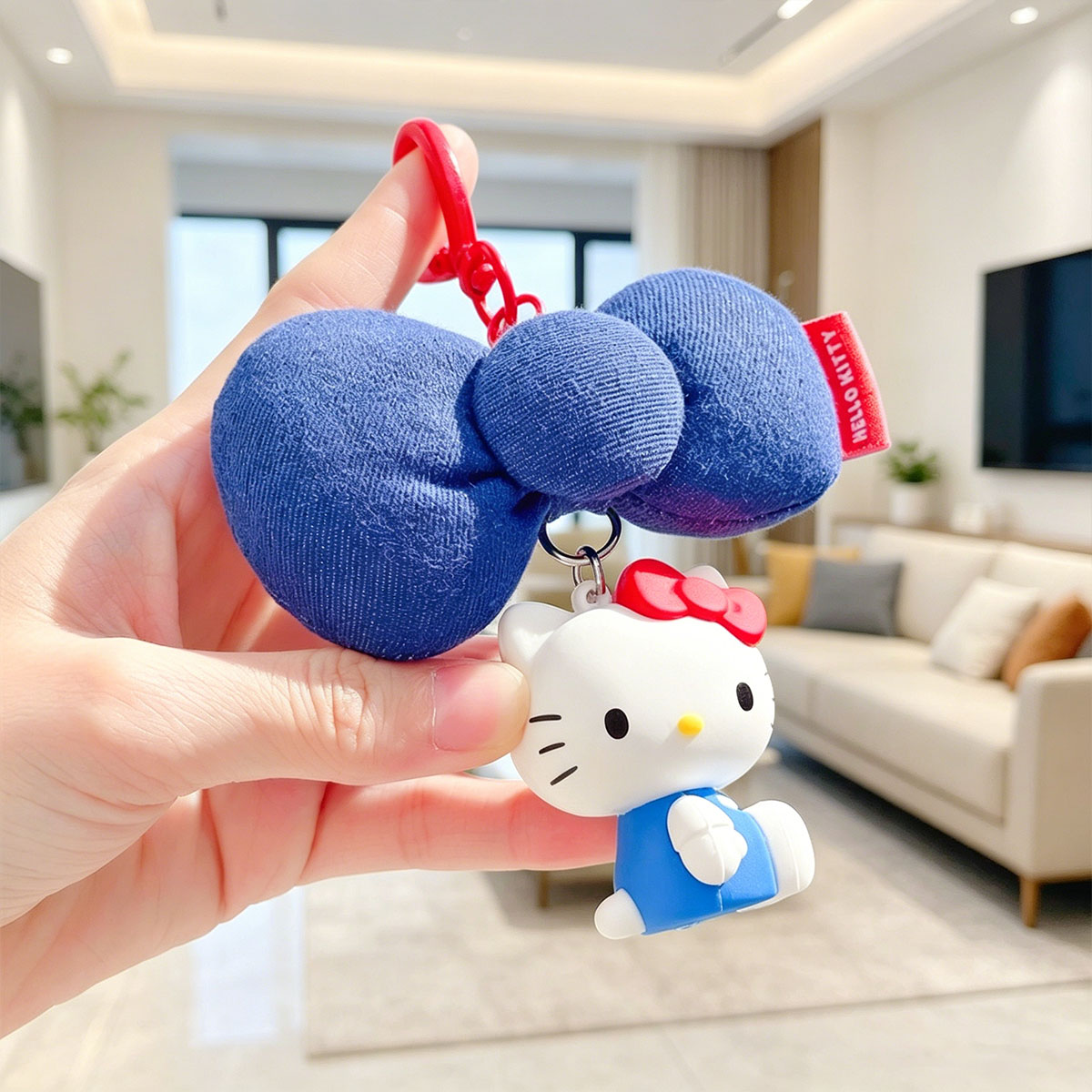 Denim Bow Hello Kitty Keychain - مراجعة Car Accessories Girly وسعره