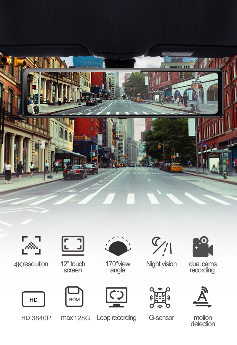12 Inch Touch Screen Dual Came - مراجعة Car Dash Cam وسعره