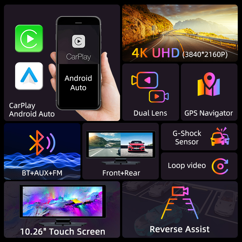 10.26 inch 4K Dash Cam 360° Ro - مراجعة Car Dash Cam وسعره